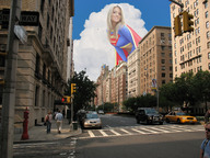 giantess collage mega blonde buildings helicopter low_angle wonderslug supergirl looking_down streets clouds sky cape top looking_at_viewer dc_comics bare_midriff