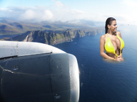 breasts giantess collage landscape cleavage ocean helicopter brunette unknown_artist aerial_view bikini_top wading wendy_fiore wendy_combattente