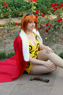 collage cleavage climbing red_hair shrunken_men sitting shrunken_man thighs lap flowers looking_at_viewer orange_hair sidewalk
