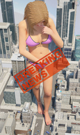 giantess city blonde swimsuit barefoot buildings skyscraper people streets vehicles pedicure tiny_mk downward_angle