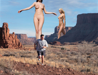 breasts giantess collage nude landscape mega blonde desert brunette unknown_artist men running giantesses