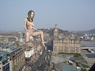breasts collage nude pussy city barefoot buildings brunette sitting looking_down people streets sky ktantan