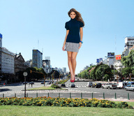 giantess collage city high_heels buildings brunette wonderslug walking looking_down streets vehicles carla_ossa cracked_pavement