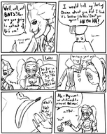vore monochrome harley_quinn shrunken_men unaware shrunken_man food batman swallowed banana teniko dialogue joker