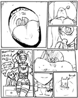 drawing vore monochrome harley_quinn shrunken_men unaware shrunken_man food batman swallowed banana teniko dialogue joker