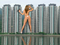 giantess collage butt destruction high_heels wonderslug hand skyscraper back waterfront behind_view