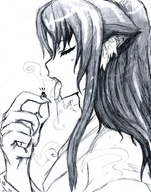 drawing vore monochrome tongue mouth saliva shrunken_men shrunken_man between_fingers sketching mrishimaru