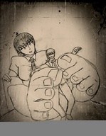 drawing monochrome toes barefoot shrunken_men shrunken_man between_feet looking_at_victim