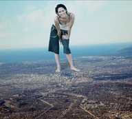 collage landscape city mega barefoot smiling unknown_artist skyscraper looking_at_viewer lena_headey