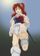 color sword barefoot green_eyes brunette inuyasha foot_crush dirty_soles point_of_view looking_at_viewer ayame karasutomoe