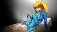 giantess small_man bed samus_aran zero_suit zero_suit_samus olimar pikmin augustoflores captain_olimar super_smash_bros.