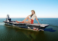 giantess collage blonde ocean high_heels military wonderslug looking_at_viewer aircraft_carrier sailor_outfit flight_deck