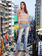 giantess collage feet city clothed high_heels smiling wonderslug streets vehicles between_buildings cracked_pavement