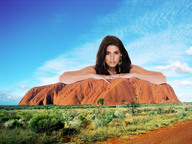 collage mega brunette wonderslug sky earrings looking_at_viewer australia ayers_rock outback shrubs