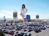 giantess collage cleavage brunette wonderslug vehicles sky parking_lot las_vegas looking_at_viewer vehicle_crush