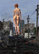 giantess crush city butt barefoot blood red_hair streets sky birds vehicle_crush behind_view street_view cracked_pavement redfiredog digital_render