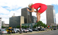 giantess collage city blonde buildings wonderslug dress legs vehicles clouds sky peeking_in jenni_czech peeking