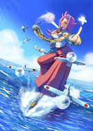 drawing giantess color clothed ocean purple_hair airplane sky kantai_collection junyou kawagoe_pochi