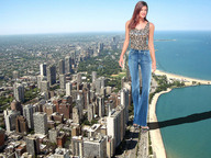giantess collage city clothed beach ocean buildings brunette wonderslug streets looking_at_viewer vehicle_crush