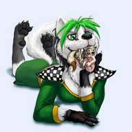 giantess vore furry wolf anthro tongue saliva paws green_hair fangs amethystlongcat black_and_white_fur