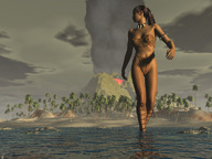 giantess mega ocean brunette ponytail amazon volcano necklace leopard_print digital_render loincloth
