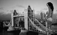 breasts giantess collage city monochrome bridge water brunette tower_bridge zed782