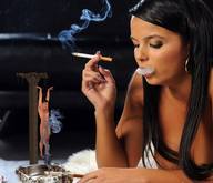 collage black_hair bondage shrunken_men smoking shrunken_man female_domination smoke cigarette chained ashtray sasha_cane