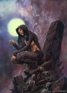 brunette moon amazon painting night skeletons paulobarrios stones grave_stone