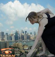 giantess collage city blonde bridge dress bending_over reaching skyscraper highway sky taran jennifer_lawrence