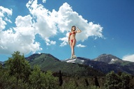 collage swimsuit low_angle posing wonderslug muscles mountains athletic sky mega_giantess jaime_koeppe mount_olympus