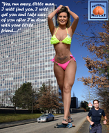giantess collage small_men cleavage buildings story sandals running streets under_foot tattoo looking_at_viewer squeezemeflat street_view