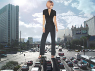 giantess collage city clothed high_heels traffic buildings wonderslug short_hair looking_down streets las_vegas vehicle_crush