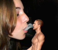 collage nude brunette shrunken_men shrunken_man smoke digital_render blowing_smoke