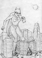 breasts drawing giantess chief city mega monochrome destruction bat superhero gloves boots mask batgirl cape belt pinched dc_comics gotham_city