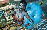drawing city color blue_hair vehicles flying magic genie ellocabruja electricity