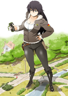 giantess color bridge handheld tank tree boots looking_down river vehicles houses soldiers bikuta jacked