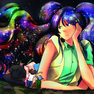 drawing giantess space color blue_eyes stars hatarakiu celestial