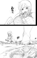 drawing giantess monochrome bakugeki_no_g giant_sparring planet_(bakugeki_no_g)
