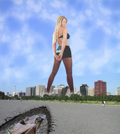 giantess collage city blonde wonderslug sky looking_at_viewer vehicle_crush nell_mcandrew