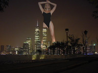 breasts giantess collage city mega blonde cleavage wonderslug night stretching lights new_york_city leotard nell_mcandrew