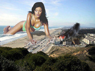 giantess collage black_hair destruction beach barefoot ocean wonderslug lying_down vehicle_crush verona_pooth verona_feldbusch