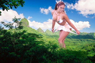 giantess collage cleavage wonderslug mountains clouds outdoors sky looking_at_viewer foliage