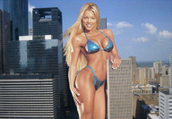 bikini giantess collage city mega blonde swimsuit cleavage wonderslug skyscraper looking_at_viewer