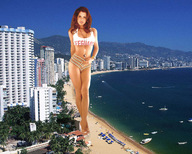 giantess collage beach ocean wonderslug red_hair boats coastline lifeguard whistle