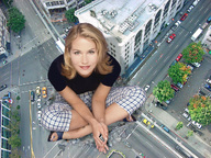giantess collage city mega blonde destruction wonderslug black_top looking_at_viewer vehicle_crush birds_eye_view christina_applegate