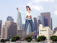 giantess collage helicopter jeans brunette wonderslug outdoors looking_at_tiny held_in_fingers