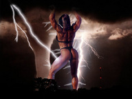 giantess collage butt swimsuit posing wonderslug muscles storm clouds night lightning lightning_bolt