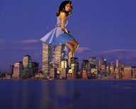 giantess collage city mega destruction brunette wonderslug dress skyscraper sky sitting_on_building evening waterfront city_lights cindy_crawford