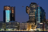 giantess collage city mega buildings helicopter brunette wonderslug hiding night sky lights waterfront