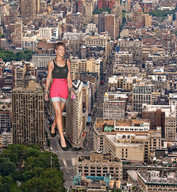 giantess collage city buildings wonderslug dress short_hair walking foot_print streets dark_skin flats rihanna downward_angle